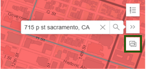 Screenshot of CALEPA's Map tool with the search open and an address entered